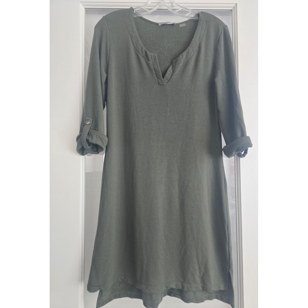 TART Olive Green Modal Spandex V Neck Pullover Sweater Shirt Dress‎ Medium/Large